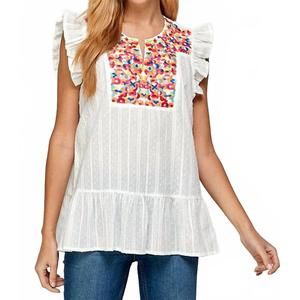 NEW SEE AND BE SEEN floral embroidered ruffle top in multi